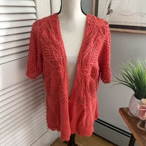 COLDWATER CREEK Sweater Womens 3X Orange Open Knit Cardigan Retro Granny Casual